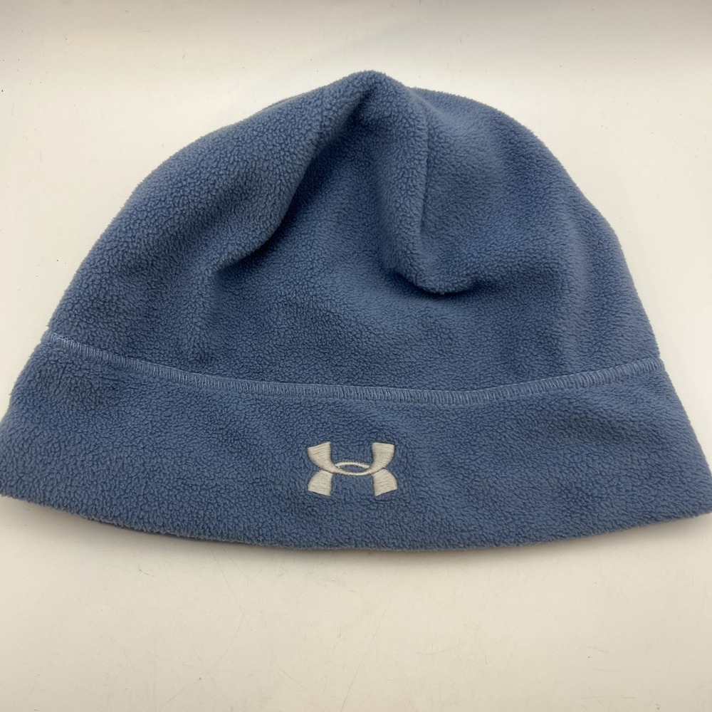 Under Armour Sport Blue Black Fleece Lined Beanie Knit Hat Skull Cap Winter